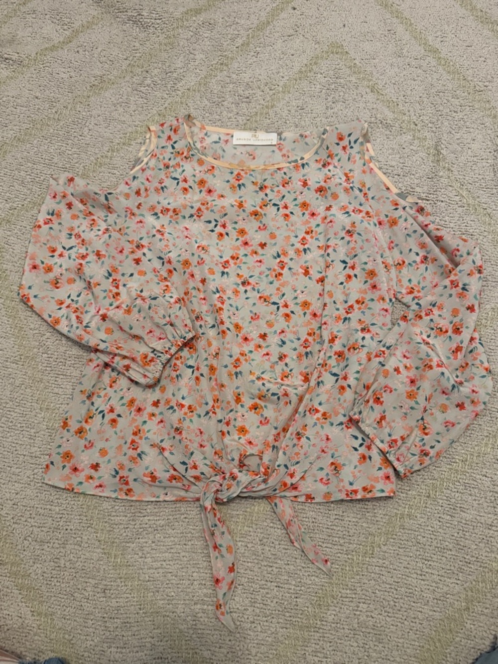 Amanda Uprichard 100% Silk Floral Cold Shoulder Tie Front Blouse Medium - Picture 1 of 4